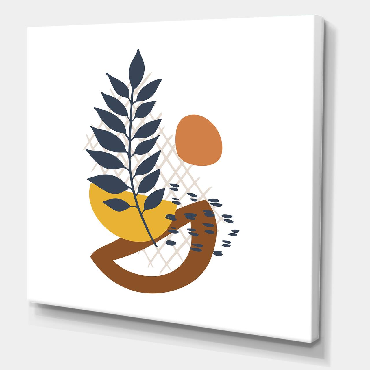 Designart - Elementary Shapes With Abstract Leaves - Modern Canvas Wall Art Print